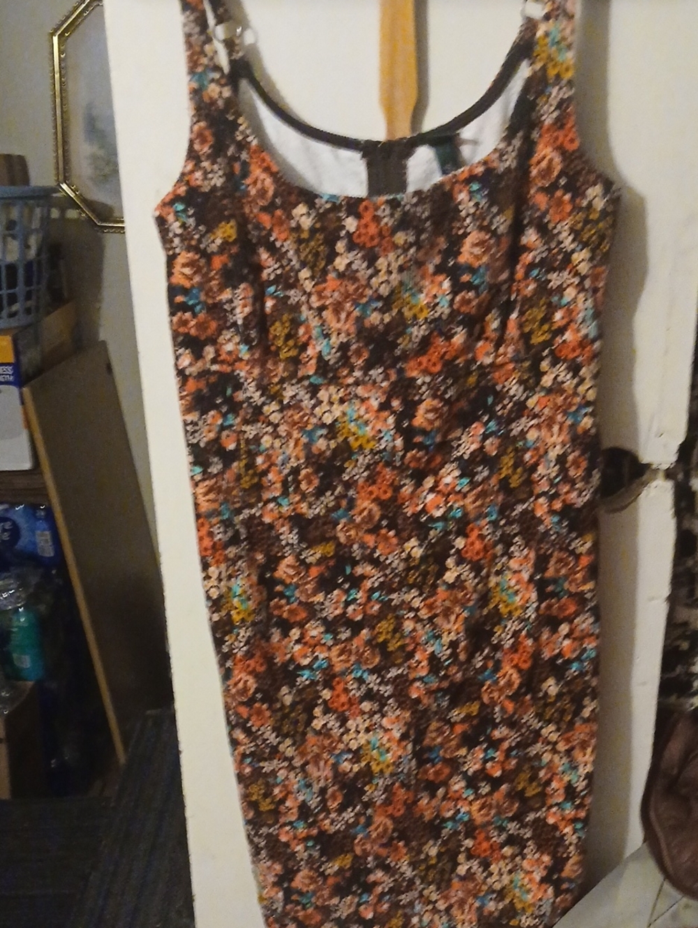 wild fable Brown Floral Tank Midi Dress with Coral and Teal Accents